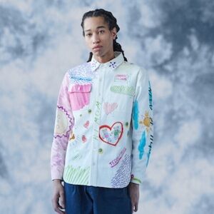 Teddy Fresh Sz S Colorful Art To Wear Artsy Button Front Cotton Shacket